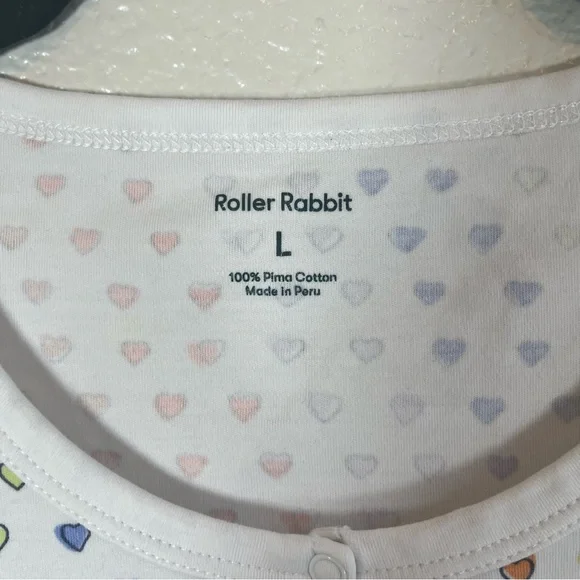 Roller Rabbit Disco Hearts White Henley Pajama Top Multiple Sizes - Picture 5 of 7